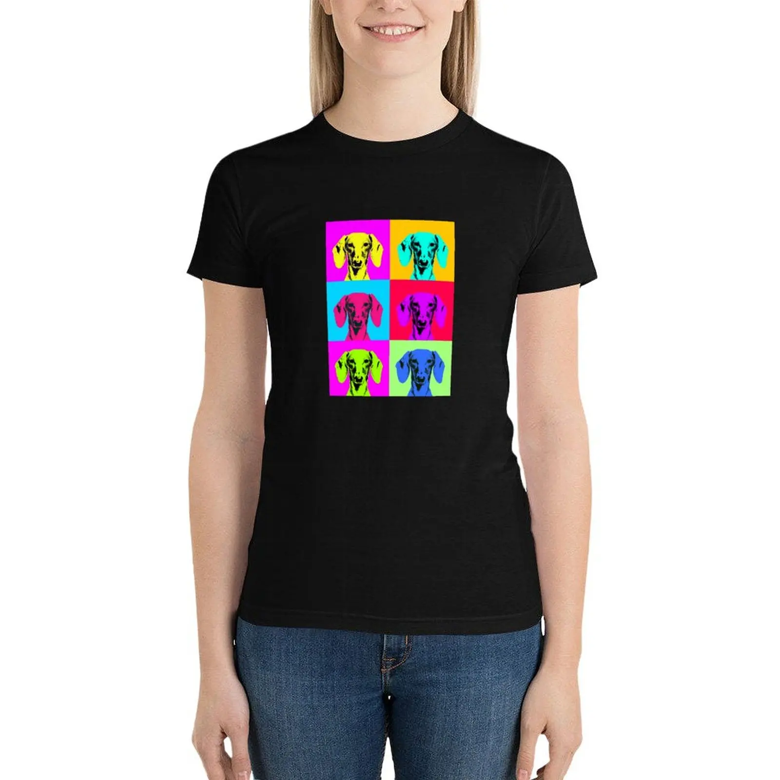 Dachshund pop art T-Shirt Blouse graphics quick-drying vintage woman t shirt