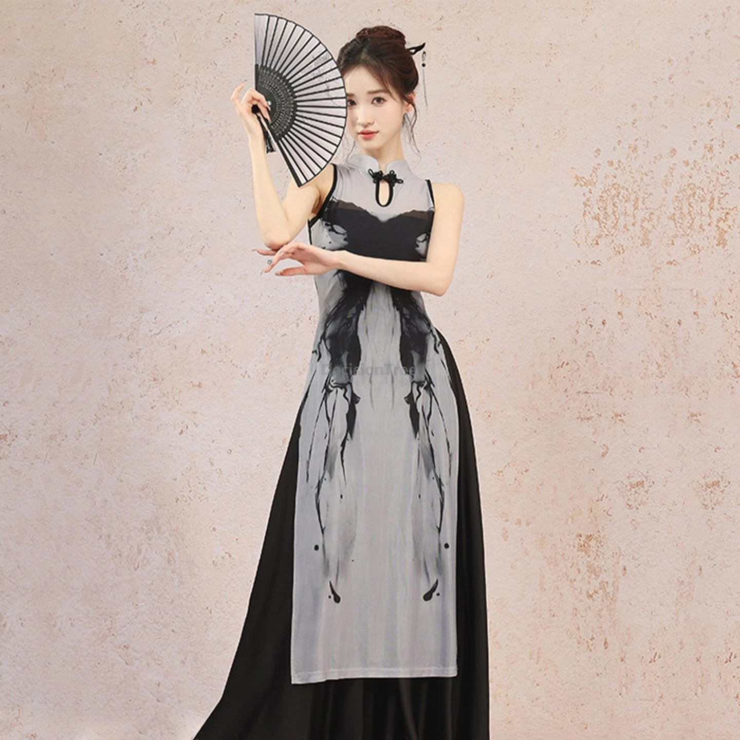 

2025 ancient style ink butterfly printed dancing qipao chinese style improved retro literature art qipao dance performance set