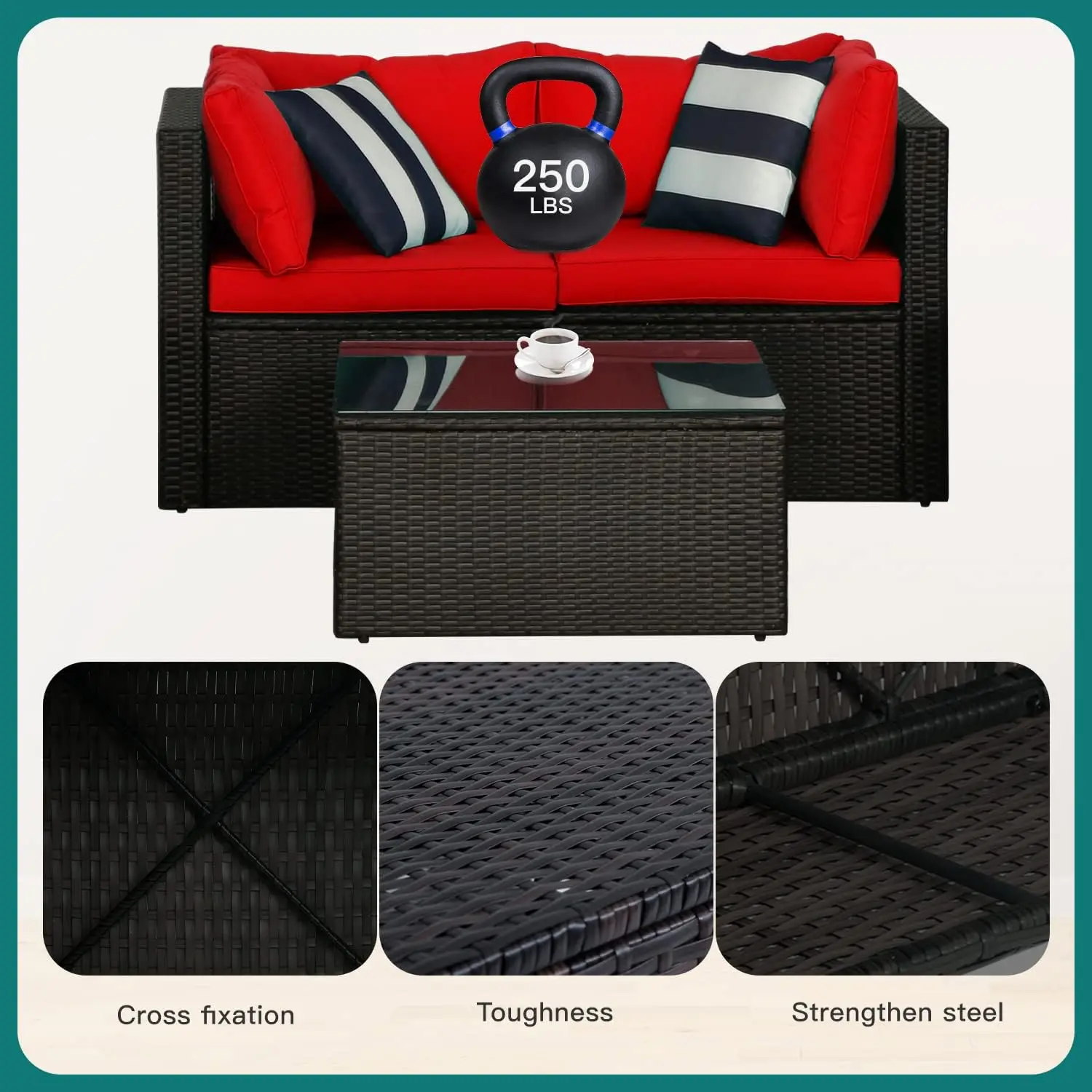 5 Stück Rattan Terrassen möbel Sets Allwetter Korb Schnitts ofa modulare Outdoor-Konversation Sofa Set