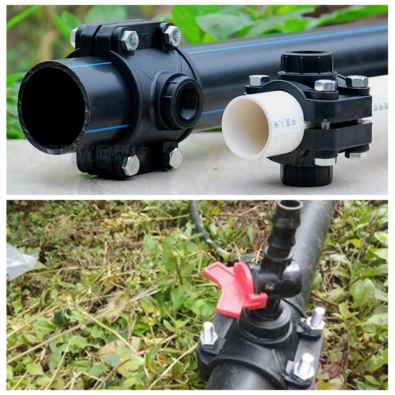 3pcs PE Water Pipe Connector Agricultural Fertilization Irrigation Tube Repair Tee Connectors Add Female Thread Interface Joint