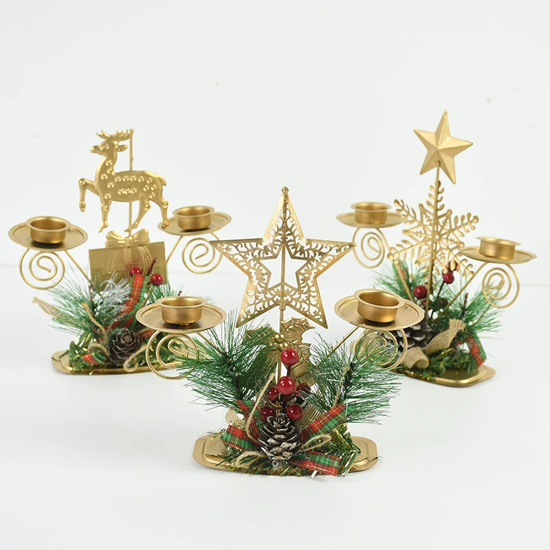 Weihnachten Santa Claus Kerzenhalter Stern Weihnachts baum Elch Schneeflocke Metall Kerzenhalter für Home Desktop Ornament Navidad Geschenke