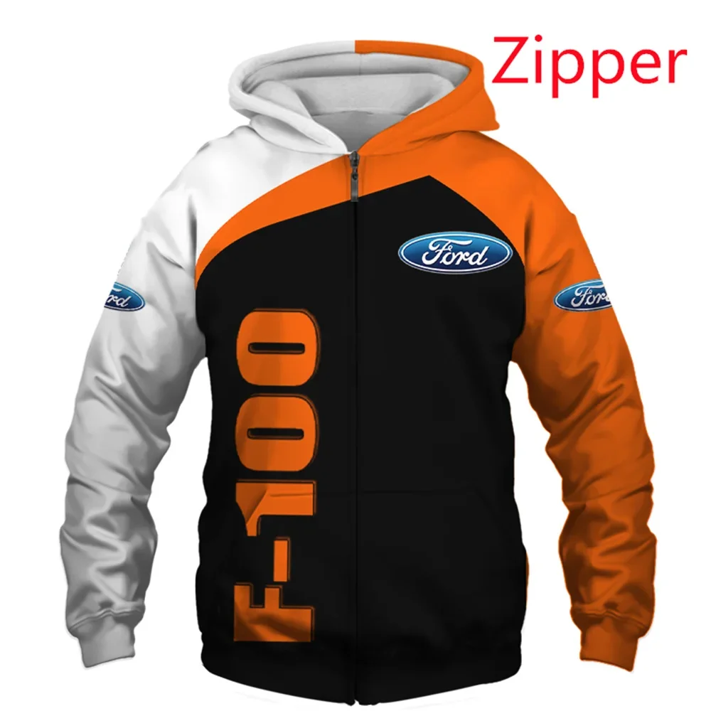 2024 New Men\'s Ford Car Logo 3d Printing Zippered Hoodie Men\'s and Women\'s Harajuku Pullover Racing Jacket