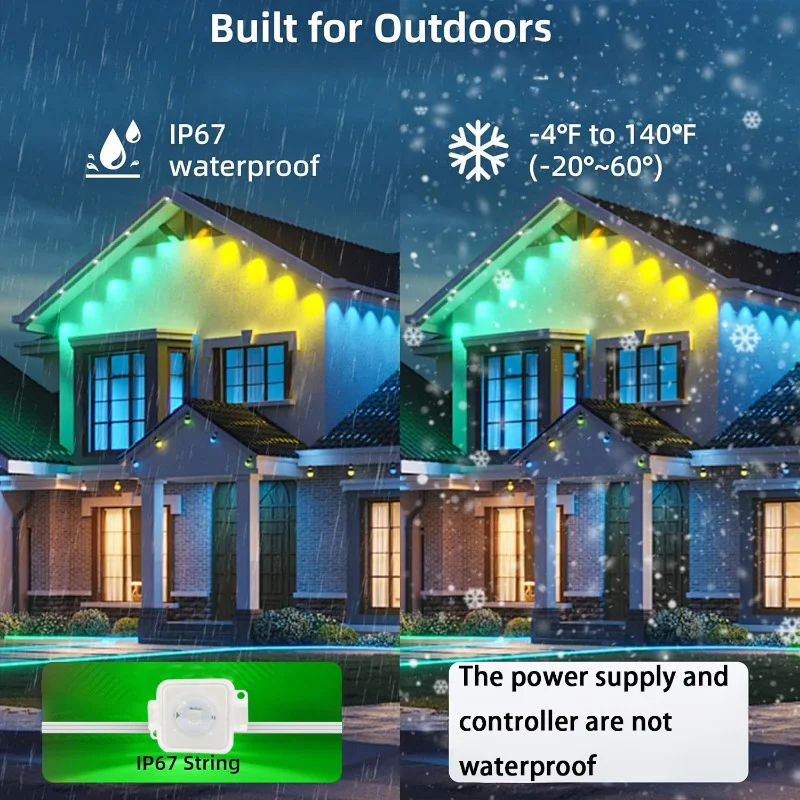 أضواء خارجية دائمة 300FT الذكية RGB Eave ضوء APP التحكم عن بعد LED سلسلة ضوء IP67 مقاوم للماء للديكور الخارجي للمنزل #5