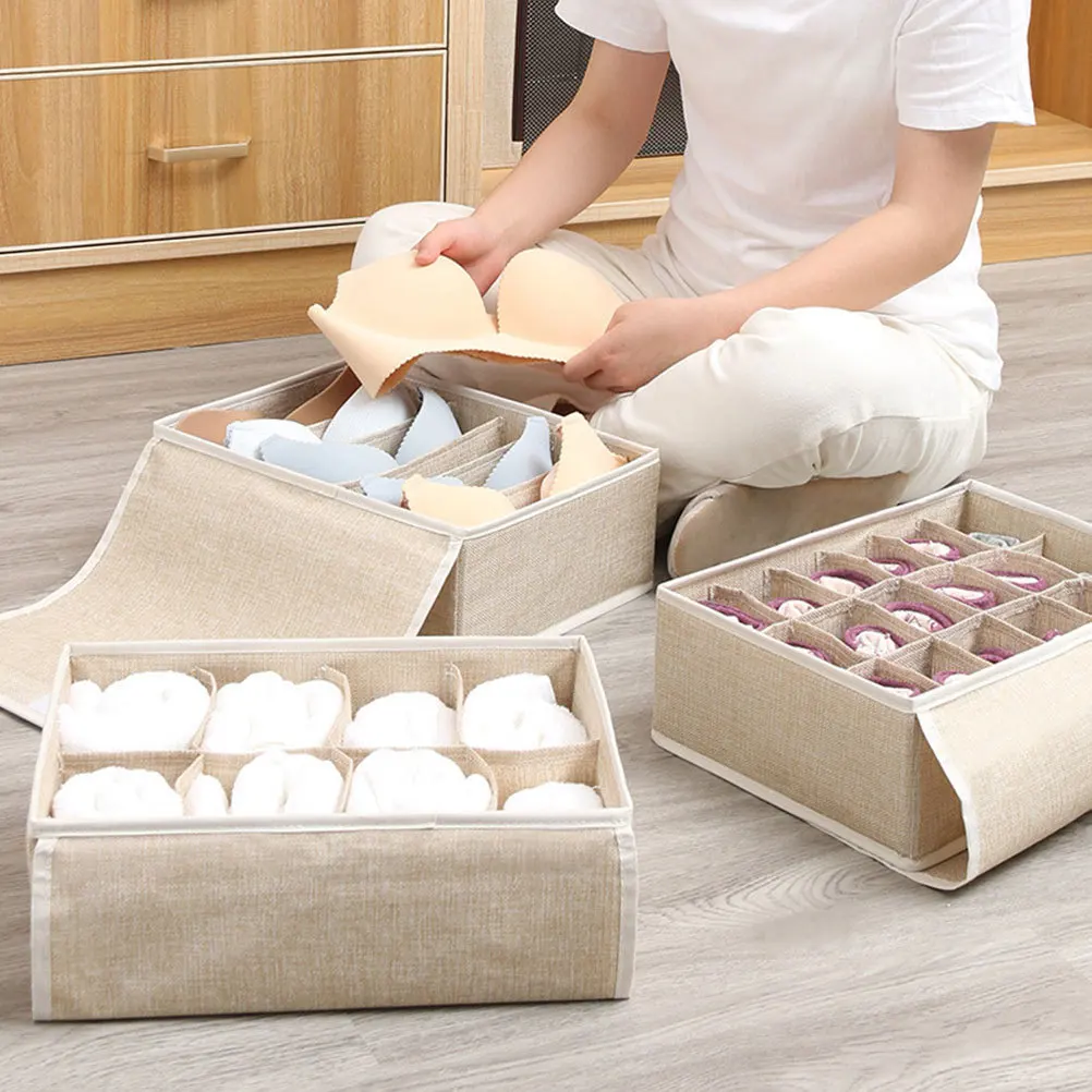 

1pc Underwear Storage Box Cloth Covered Multi Compartment Organizer For Bra Socks Scarves Dust Proof Travel Storage Container