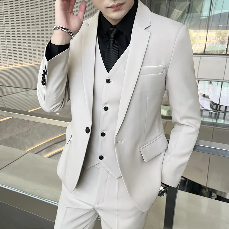 

Autumn and winter men (suit + vest + trousers) 2024 new trend slim fashion personality handsome three-piece suit