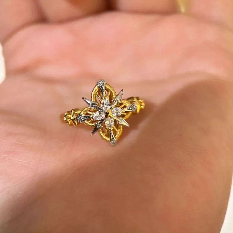 

French Fashion Crystal Flower Adjustable Ring for Women Personalized New Stainless Steel Girl Party Jewelry Accessories Gift