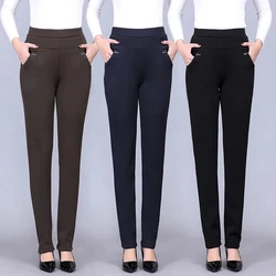 Autumn Women Trousers New High-Waist Elasticity Straight Pants Winter Velvet Warm Casual Long Pants Middle-aged Female Pants 6XL