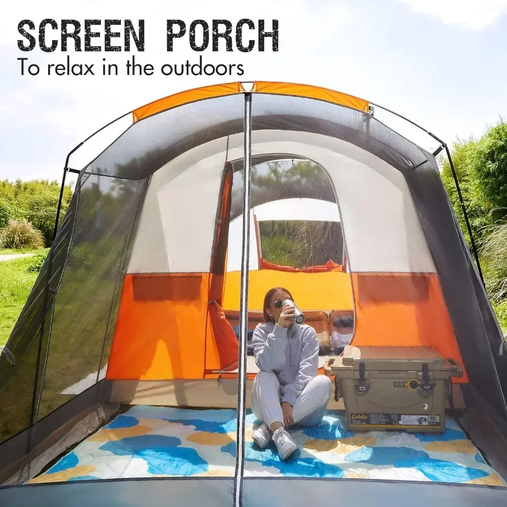 Camping Tent with Screen Porch, Portable Water Resistant Windproof Cabin Tents with Rainfly, Carry Bag for Family Camping,