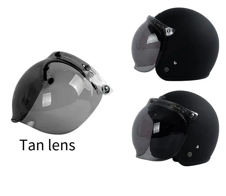 Motorcycle Helmet Bubble Visor, Retro 3‑Snap Universal Wind‑Resistant Sun‑Protection Lens, Frame‑Equipped Face Shield Goggles