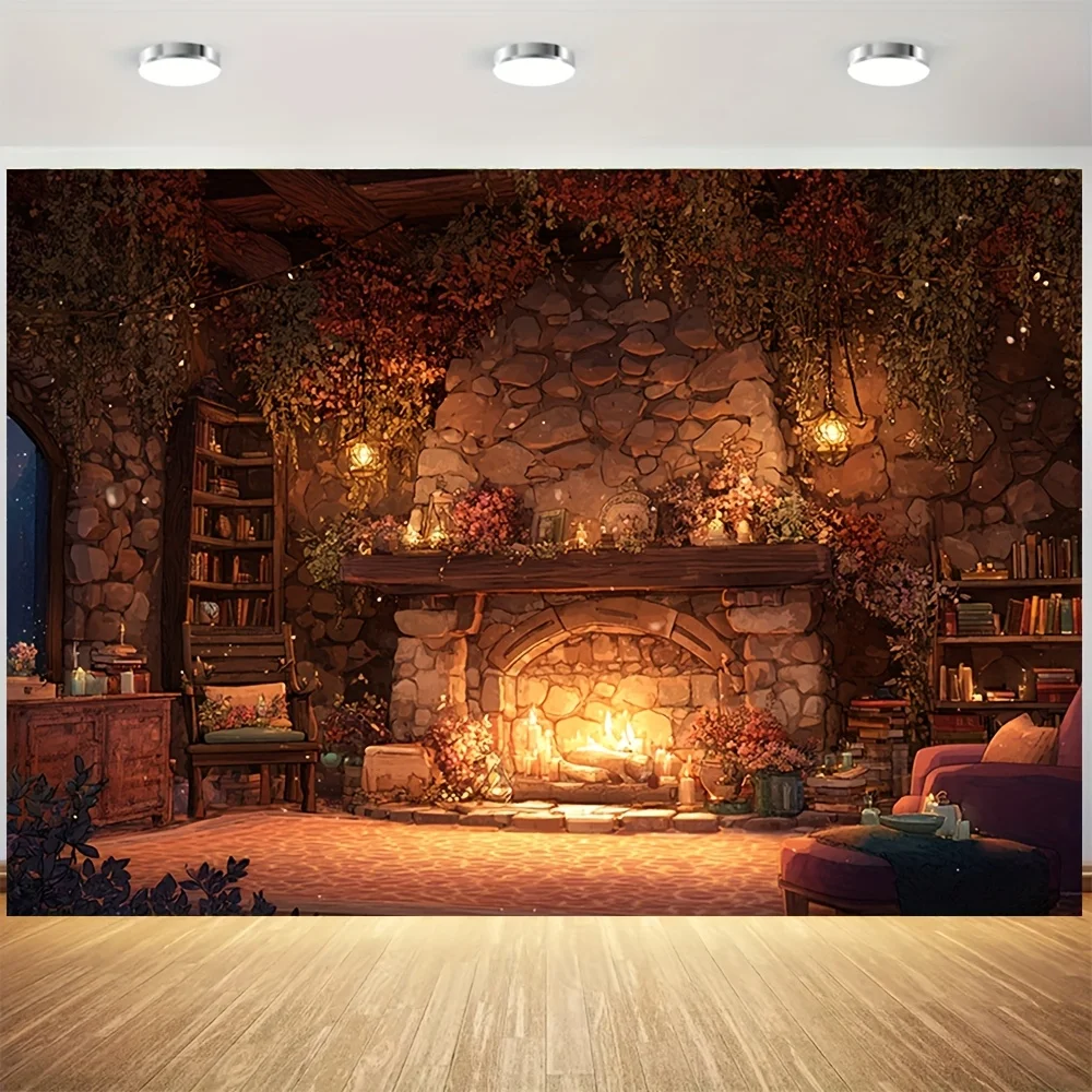 2D flacher 1-teiliger Kamin für Wohnzimmer, Polyester-Hintergrundstoff, geeignet für Räume, Weihnachtsdekoration und Heimdekoration