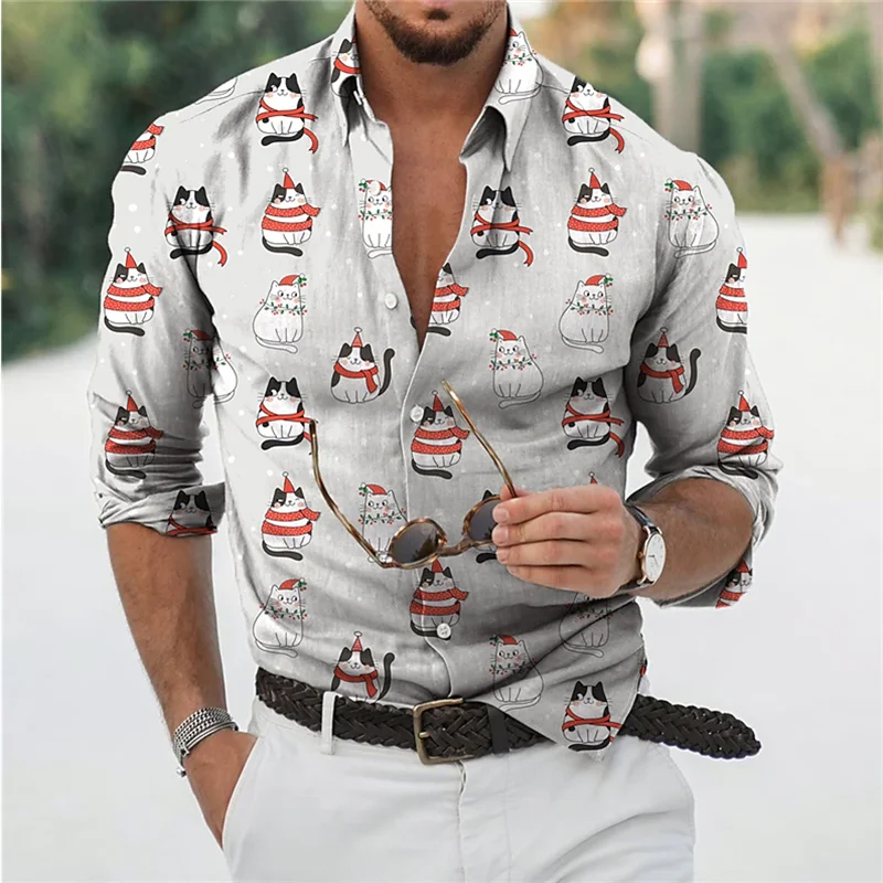 Fun Christmas Snowman Theme 3D Printed Men\'s Shirts Casual Long Sleeve Streetwear Tops Unisex Holiday Party Hawaiian Shirts