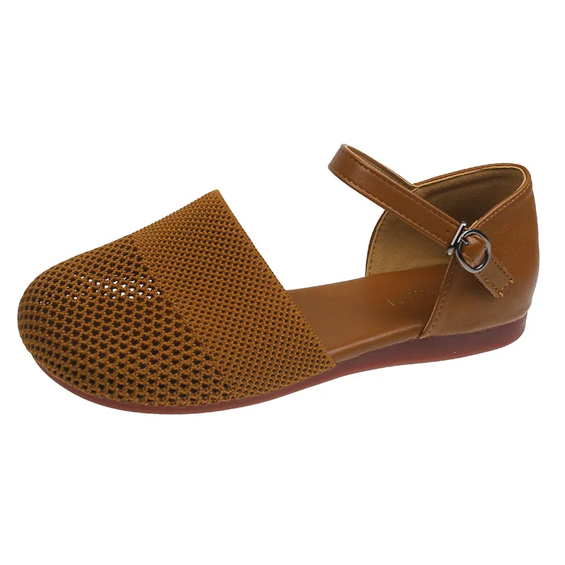 2025 New Spring Summer Mesh Sandals for Women Fashion Flat Low Heel Pumps Round Toe Ankle Strap Sandals Casual Dress Shoes Black view 6
