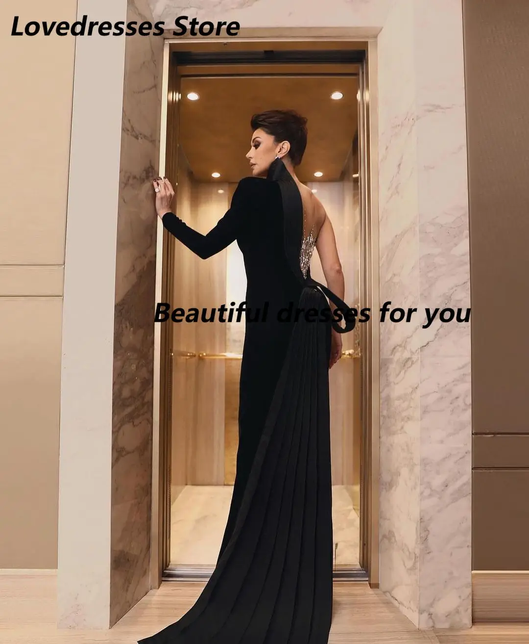 Customized Exquisite Women One Shoulder Long Sleeves Evening Dresses Floor Length Prom Dresses Formal Occasion Party Gowns image 3