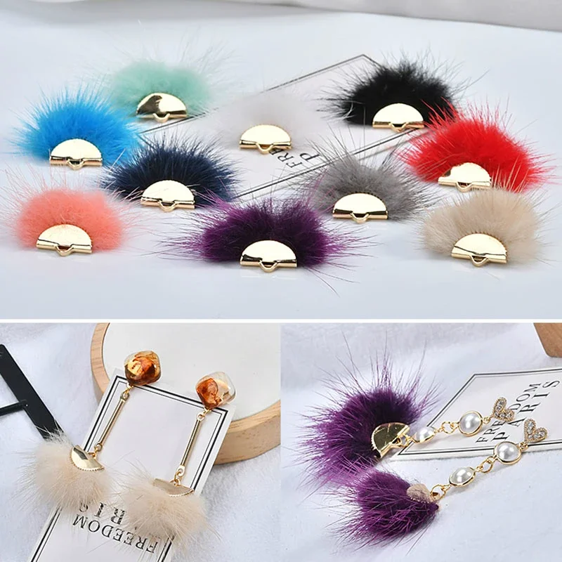 Fall / winter handmade earrings DIY material bag mink hair pendant pendant earrings made by ourselves
