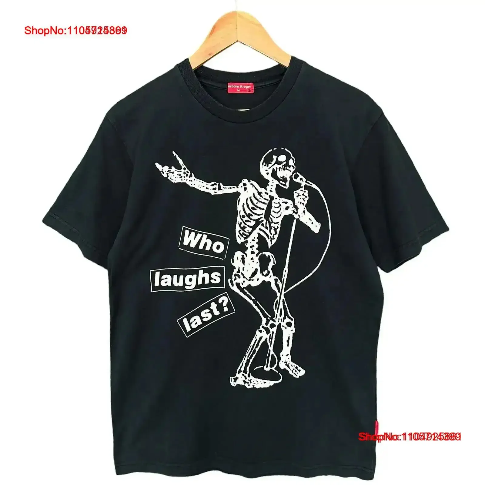Vintage Barbara Kruger Skeleton T Shirt Who Laughs Last Rage Agains The Machine Size M Washed Stylish Casual vintage Washed