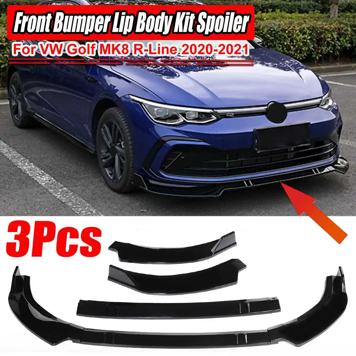 

Car Front Bumper Lip Body Kit Spoiler Canard Splitter Diffuser For VW For Golf 8 MK8 R-LINE 2020-2021