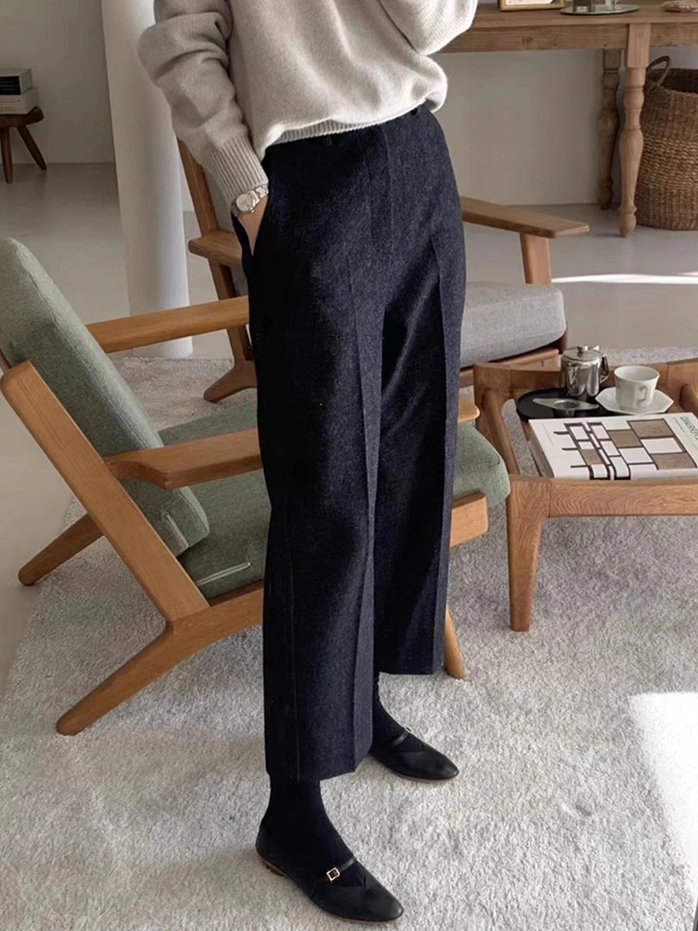 الرجعية عالية الخصر التخسيس عادية تسعة أقدام السراويل النسائية دعوى السراويل 2025 شتاء جديد Sle تنوعا شقة اصطف مستقيم الساق T... #3