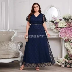 Plus Size Dresses Large Place Dress In A Fashion And Elephant V-neck Even Dress With A Large Waitband And Summer Long Skirt