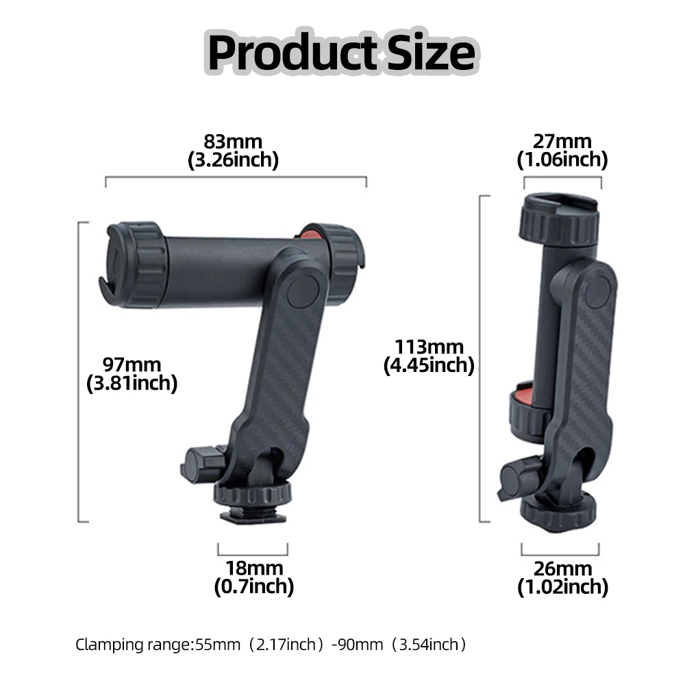 Camera Hot Shoe Phone Clip Holder 360° Rotatable Phone Mount with Cold Shoe for iPhone Samsung Mobile Phone Smartphone Vlog