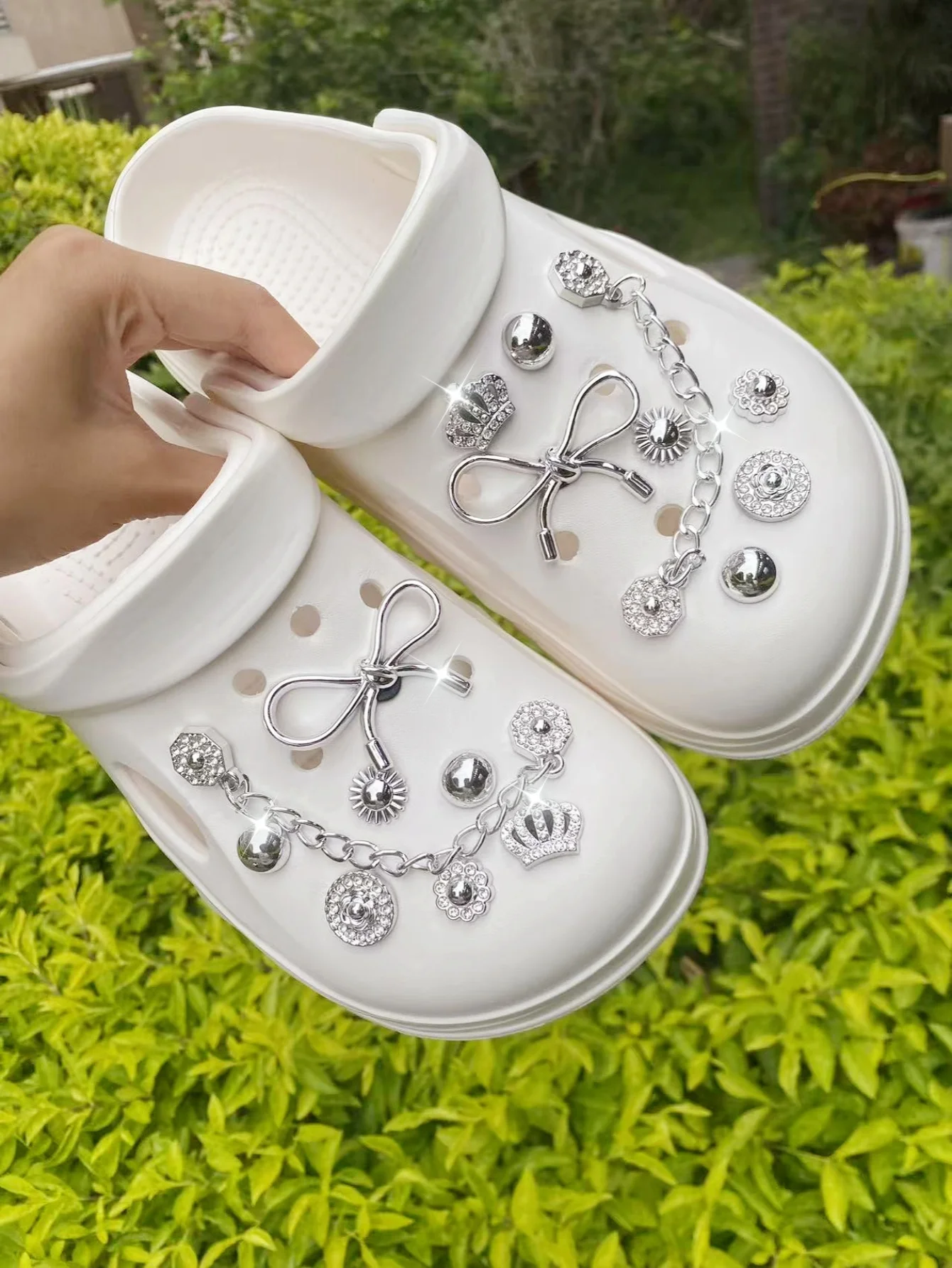 

16, серебряная цепочка, бант, корона, серебряная пряжка для обуви, украшения своими руками, многофункциональные зажимы для обуви, аксессуары для женских сандалий