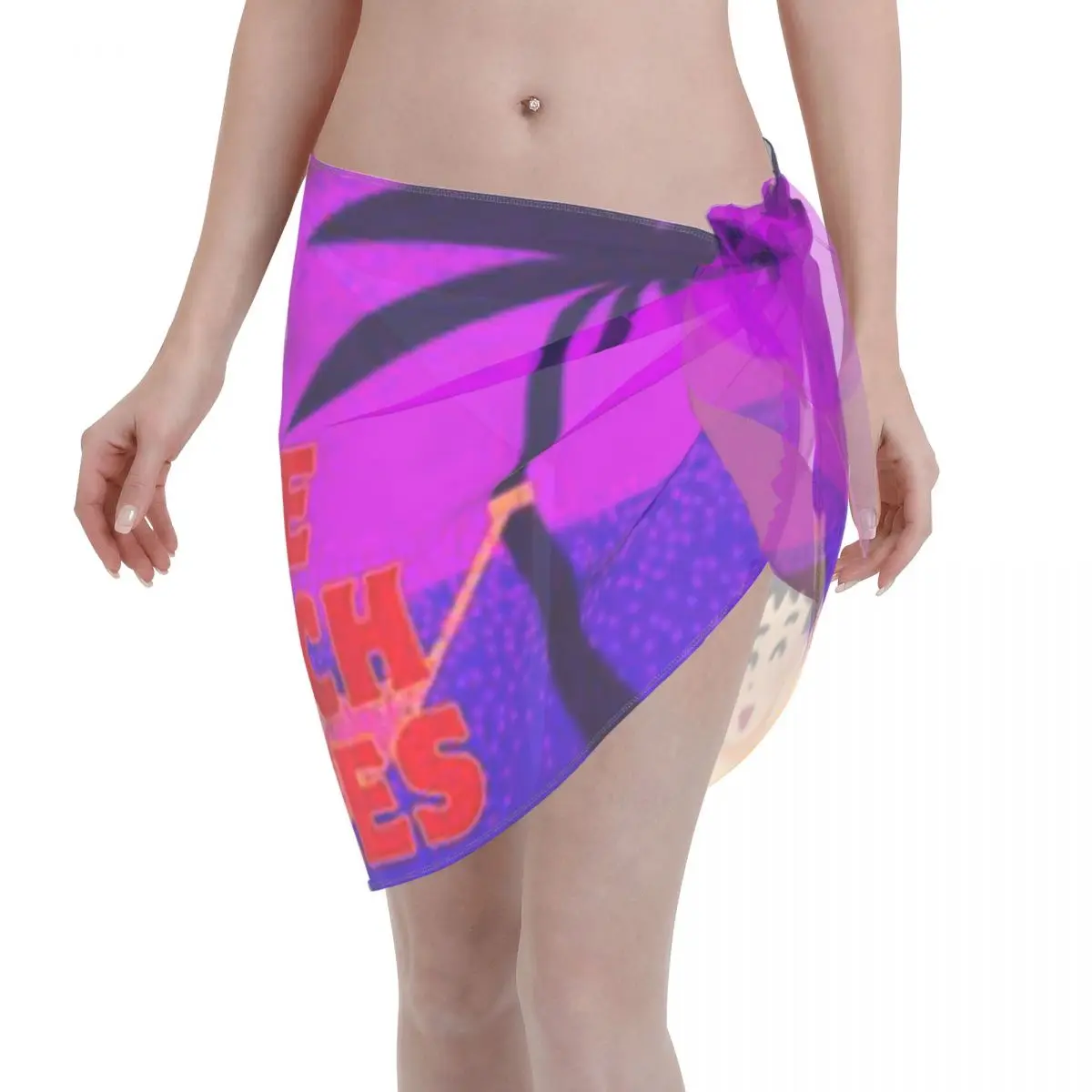 

Promotion The Beach Makes Me Happy Retro Neon Tropical Graphic Women's Beach Wrap SkirtCoastal Travel Tropical Cover Up