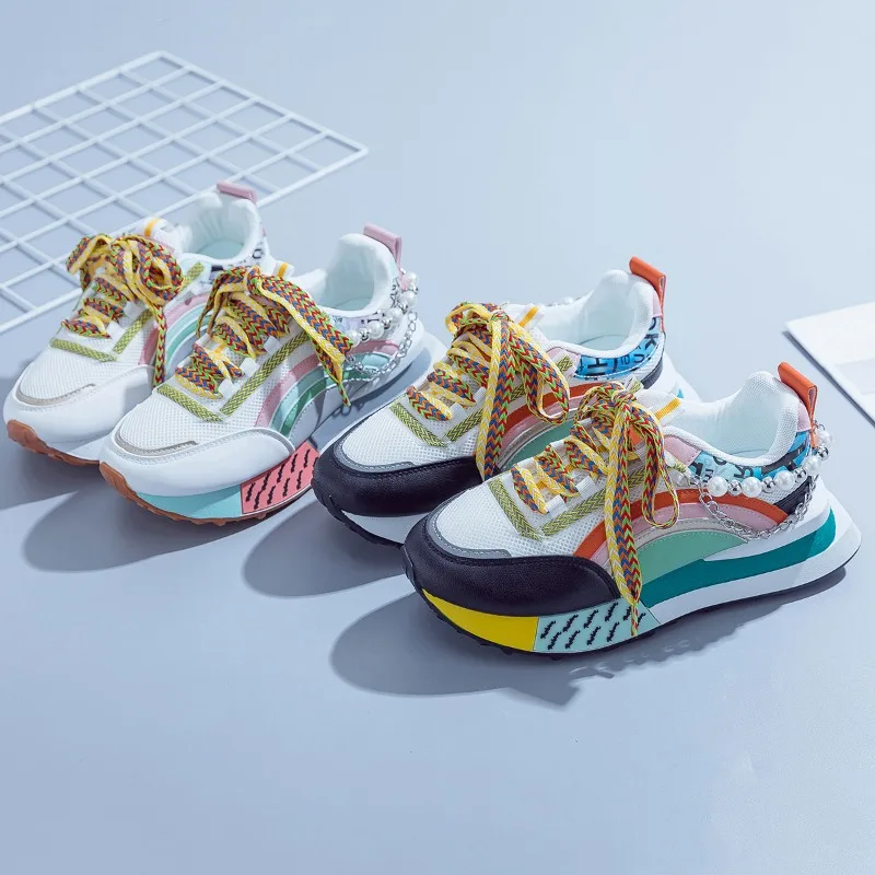 

2025 New High Quality Women's Sneakers Shoes Trend Color Blocking Fashion Soft Sole Casual Handmade Brand Casual Shoes for Women