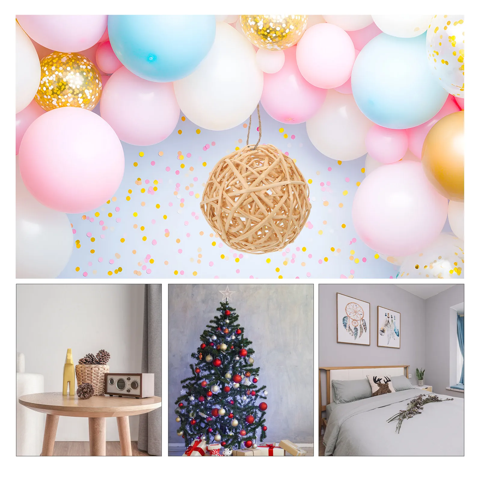 20Cm Handwoven Rattan Decorative Hanging Balls Living Room Decor Decorative Balls for Bowl Centerpiece Tray Filler Tabletop