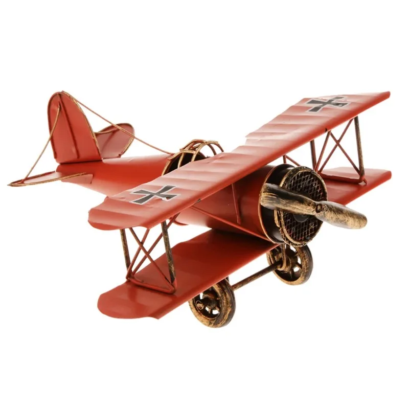 1Pc Vintage Metal Airplane Model Biplane Aircraft for Home Livingroom Decor Children Boys Preschoolers Outdoor Fun Toys