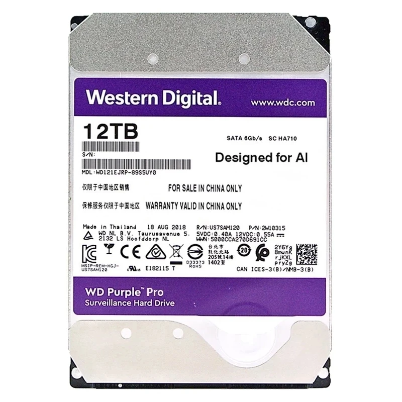 WD Purple 3TB 4TB 6TB 8TB 10TB Surveillance Hard Drive SATA III HDD HD Harddisk For Security System Video Recorder DVR NVR CCTV