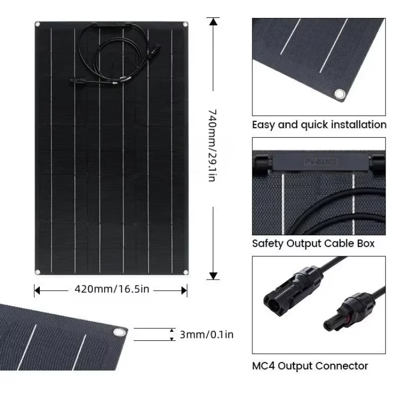 2000W Flexible Solar Panel System 4PCS with 100A Solar Charge Controller, Off Grid Solar Power Kit for RV Camper Boat Home Outdo