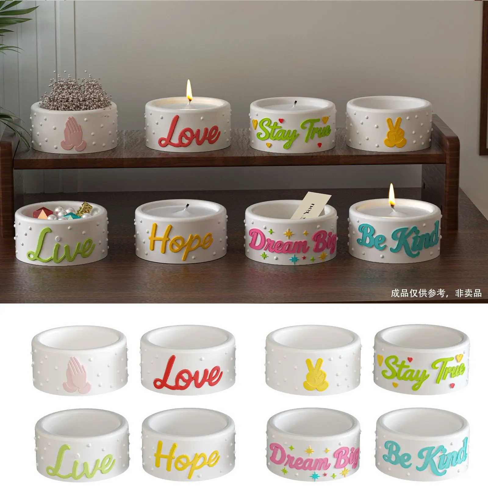New Mould Home Embossed English Words Gestures Mold Polka Dots Four Consecutive Candlesticks Candles Cups Plaster Silicone Molds