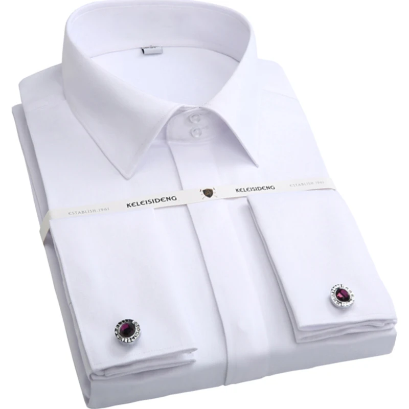 Classic French Cuff Button Men's Dress Shirt Long Sleeve Casual Designer Fashion Male Business Formal Tuxedo Double Cuff Shirts