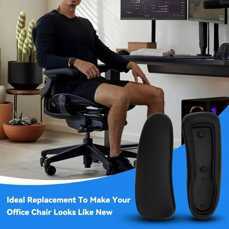 1 Par de Almofadas de Reposição Pretas para Braços de Cadeira Herman Miller Classic Aeron - Substituição de Apoio de Braço para Cadeira de Escritório