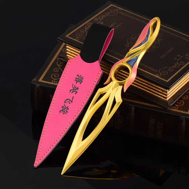 22cm Golden Mystbloom Kunai with PU Sheath Valorant Game Melee Weapon Model Full Metal Katana Samurai Swords Home Ornament Gifts