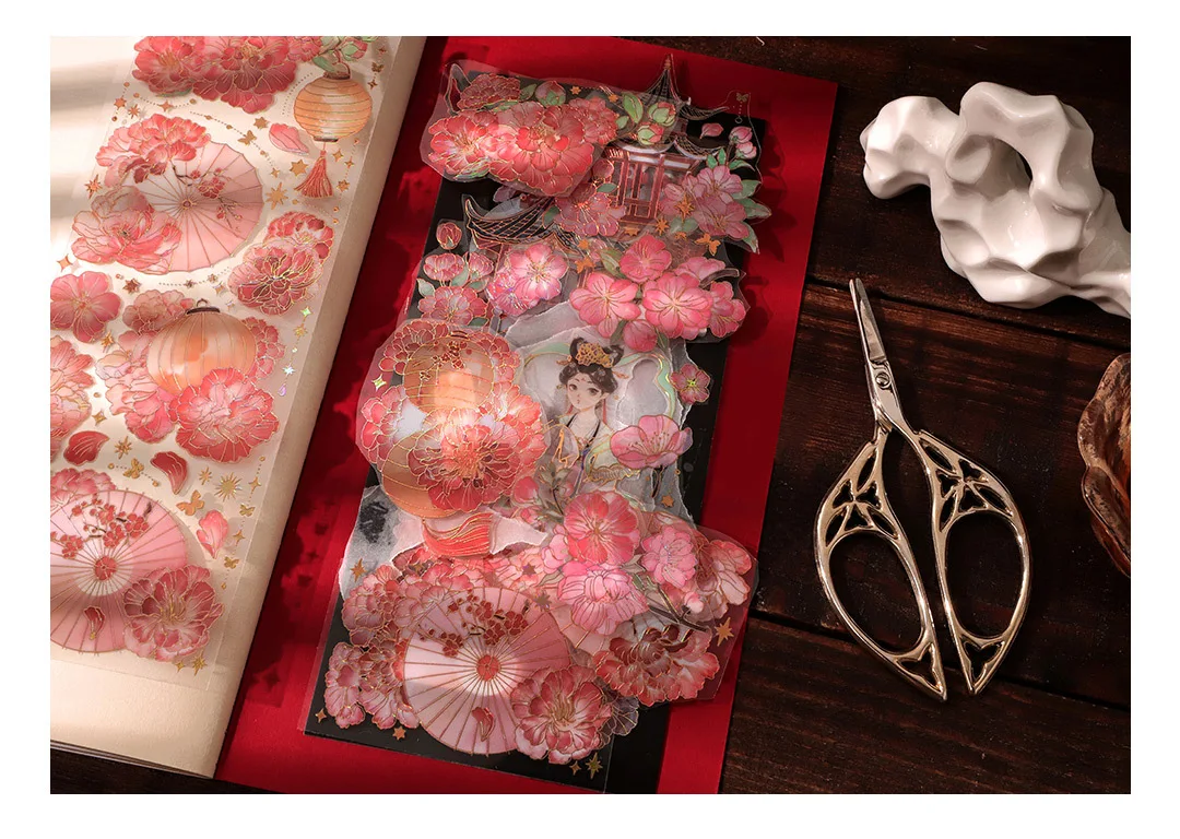 3 Sheets/pack Sky Light Flower Shadow Series 3D Color Hot Gilding PET Stickers China Retro Plants Scrapbook Decorations