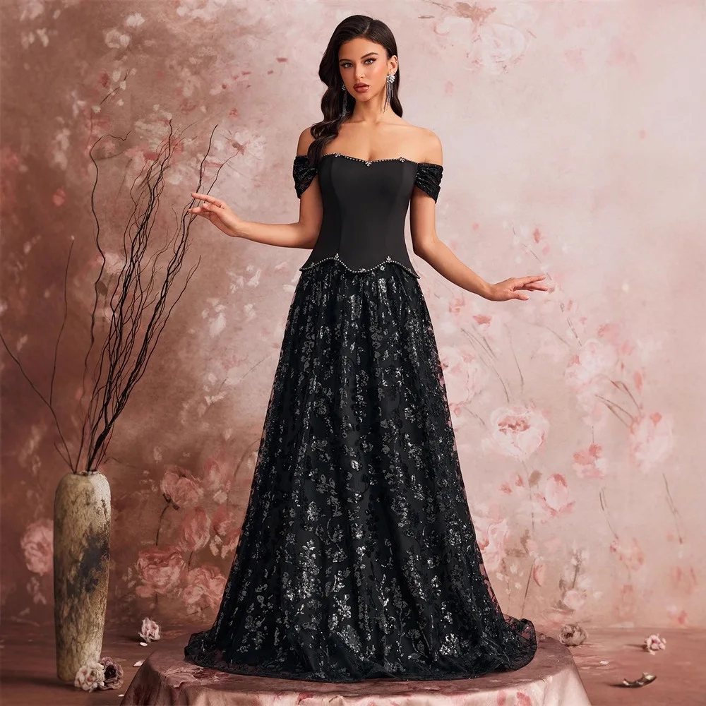 Ele Evening Gown Sparkling Sequin Partial Two-Piece Par Dr Low Waist round Ne Summer 2025 Silk Fabric for Gatherings