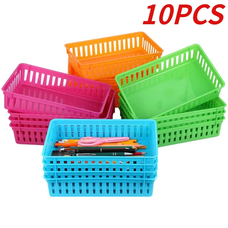 10Pcs/Set Classroom Storage Bins Colorful Storage Baskets Small Plastic Organizer Trays Pencil Storage Containers For Desk Home