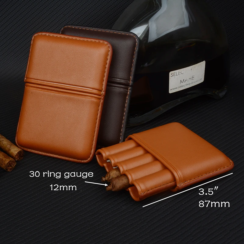 

Mini Cigar Case 30 Ring Gauge Cigar Holder 5 Tubes Leather Cigarette Box 87mm Long Smoking Accessory Travel Humidor for Cigar