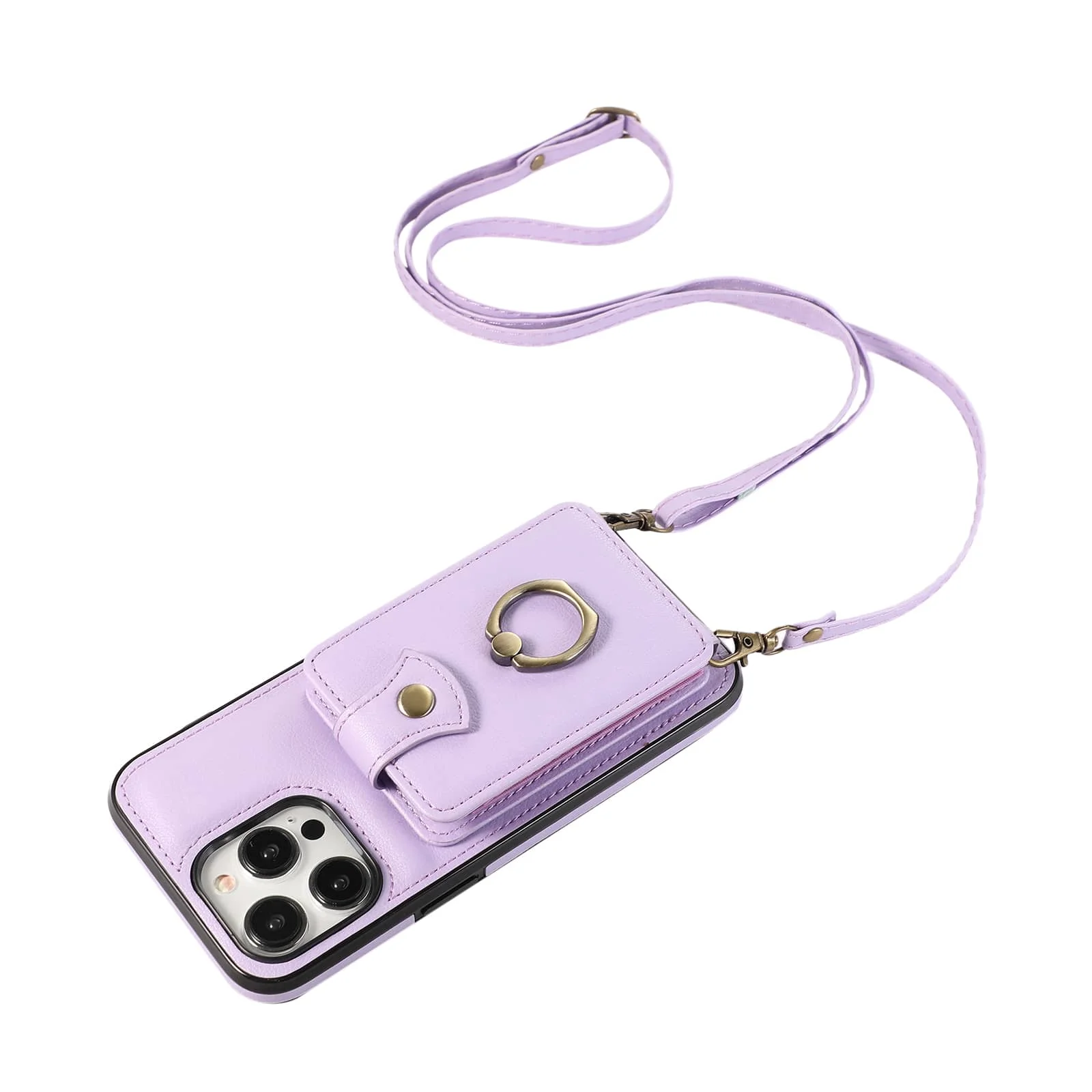 For iPhone 18/17e/16/15/14 Pro Max Plus Case Wallet with Card Holder, 360°Rotation Finger Ring Holder Kickstand, RFID Blocking
