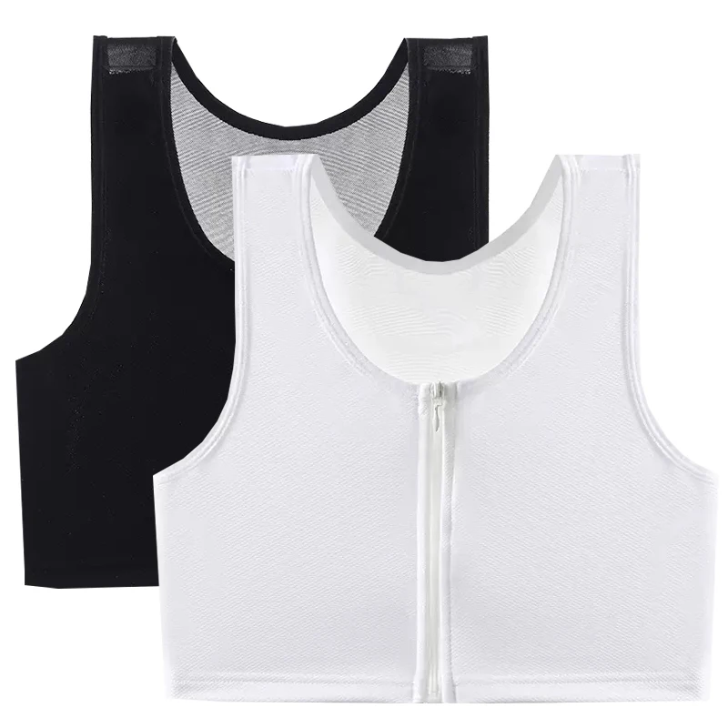 

1pcs Womens Solid Mesh Flat Breast Binder Bustier Shapewear Shockproof Tank Top Shapers Underwear Girls Intimates zipper Binding