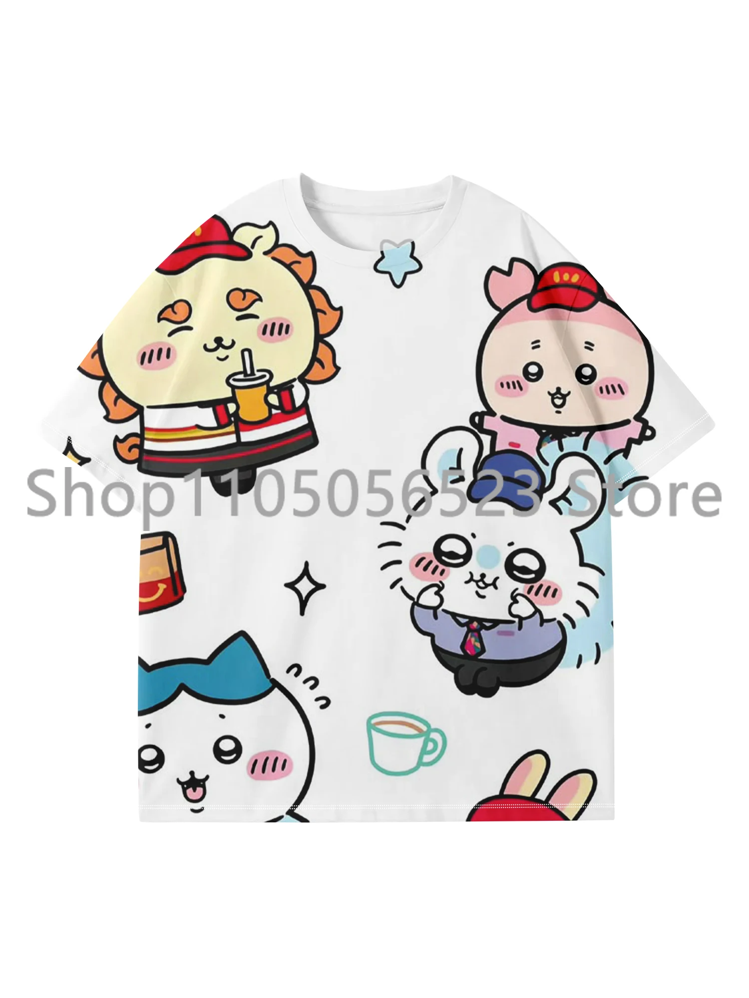 

2025 Miniso Chiikawa, детская, с 3D принтом, для взрослых, с короткими рукавами, летняя хлопковая повседневная спортивная быстросохнущая футболка для мальчиков