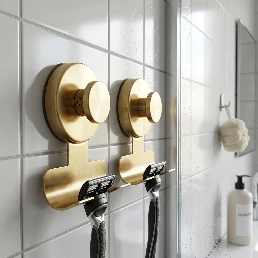 Non Permanent Bathroom Fixture Shaver Holder Steel Shower Organizer Suction Cup Shaver Holder Stainless Steel Construction
