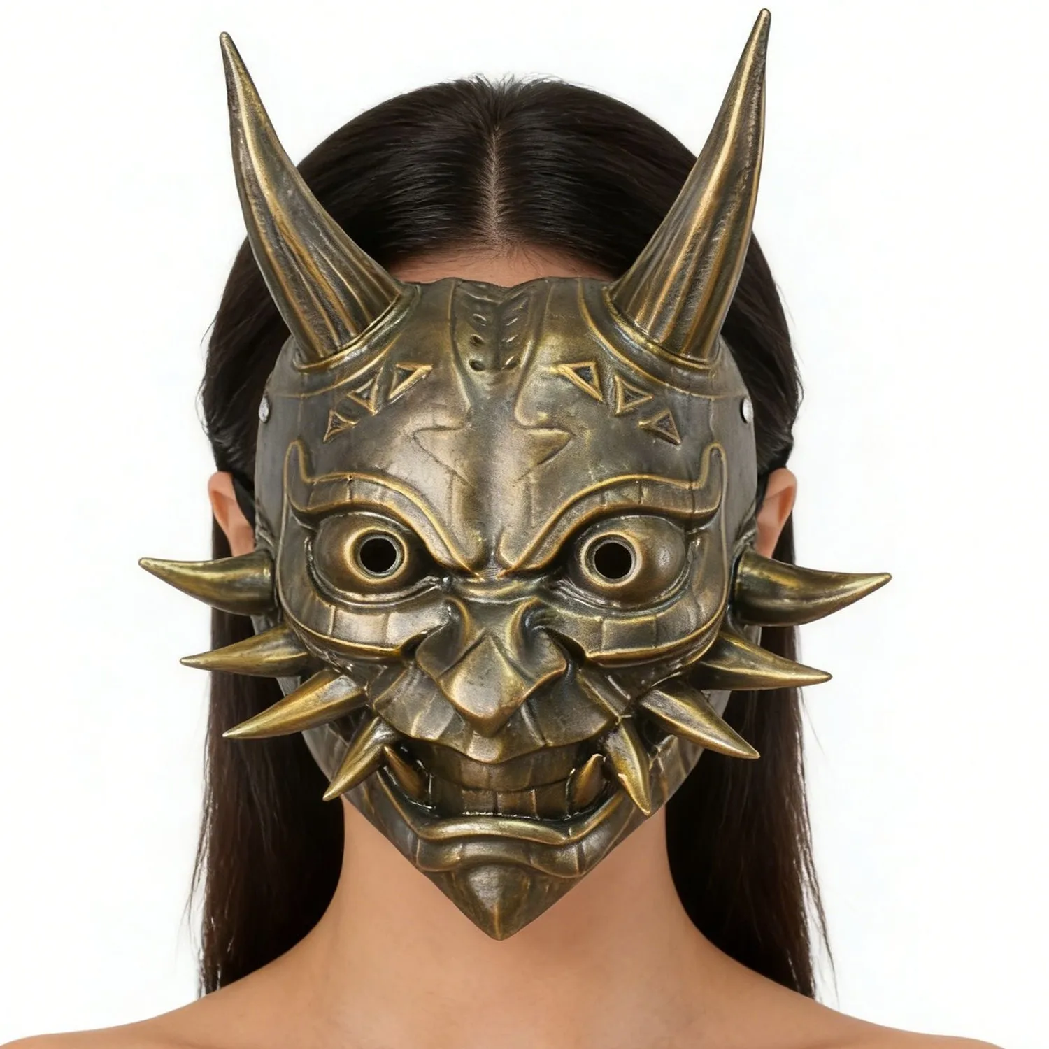 

Resin Rivet Punk Mask for Halloween Party, Game Theme Costume, Long Horn, Prajna Cosplay, Masquerading Balls Props