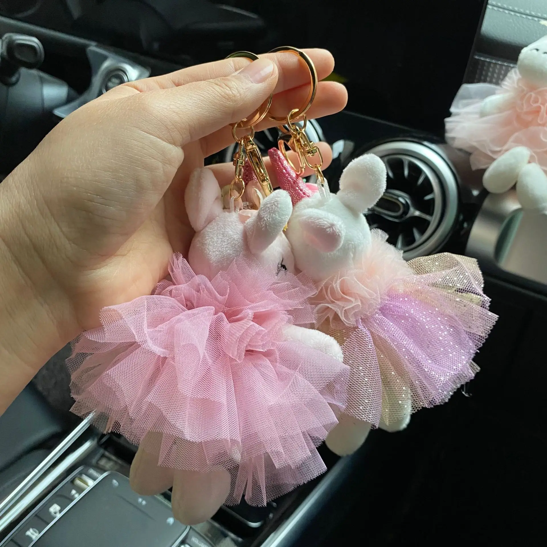 Cute Unicorn Doll Keychain Charm Cartoon Fashion Dress Bow Rhinestone Pegasus Keychain Plush Wedding Bouquet Girl Bag Doll Charm