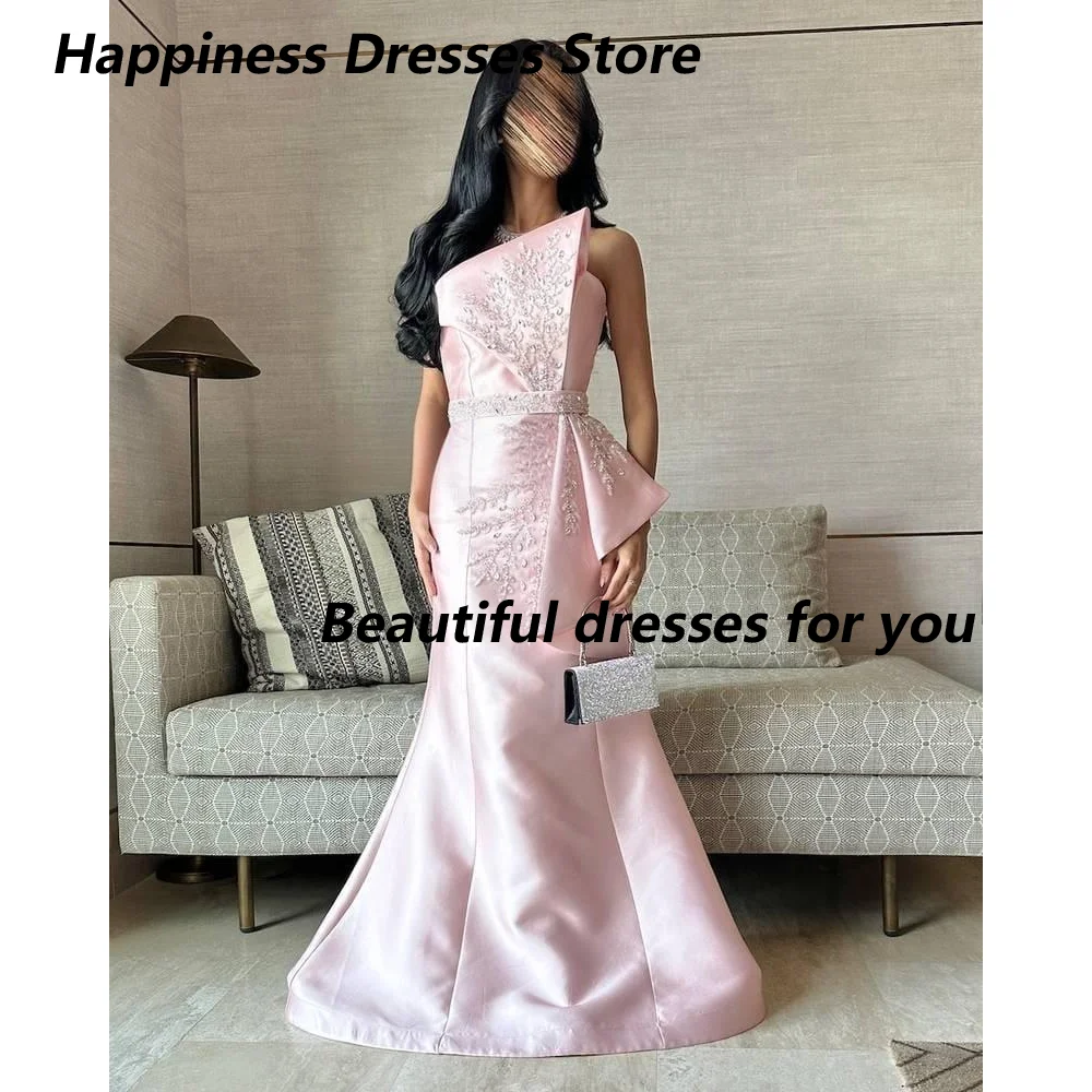 

Pink Evening Dress for Women Bow Strapless Satin Floor Length Mermaid Prom Formal Wedding Guest Special Events Gala Customized