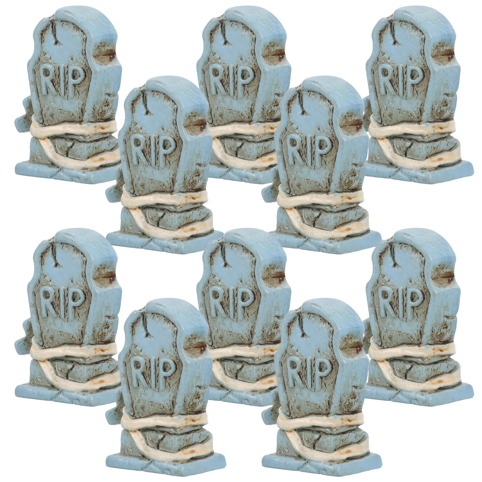 

10pcs Blue Tombstone Ornaments Resin Halloween Decor Grave Stone Adornment Micro Landscape Accessories Garden Sculpture