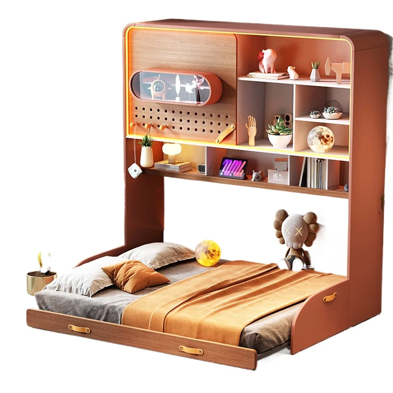 

Children's wardrobe bed integrated combination small apartment boy tatami retractable
