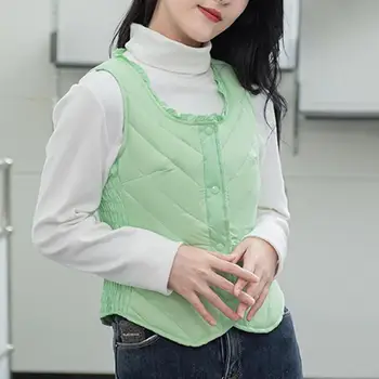 여성용 경량 조끼 재킷, 아늑한 패딩 플러시 조끼, U 넥, 싱글 브레스트 디자인, 여성용 부드러운 가을 겨울  Best5