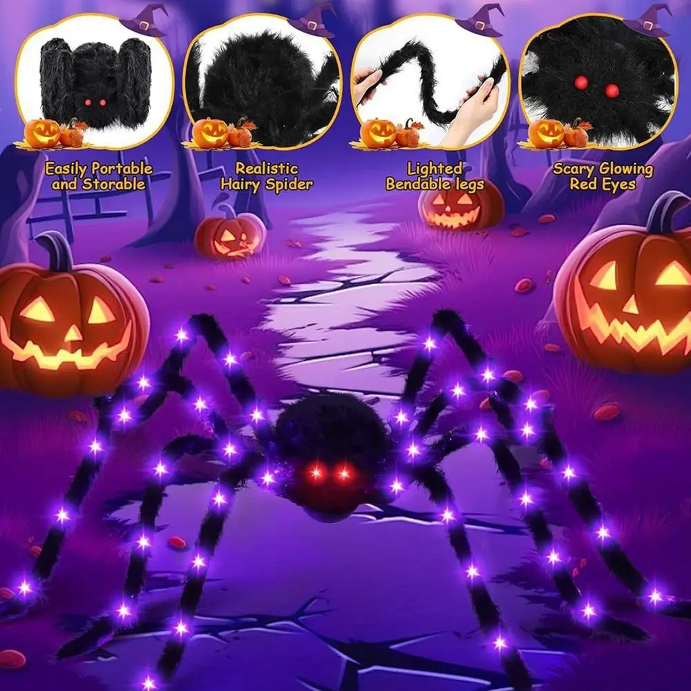 

8 Modes Halloween Spider Web Lights Glow Waterproof Luminous Halloween Spider Hanging Triangle LED Spider Net Haunted House