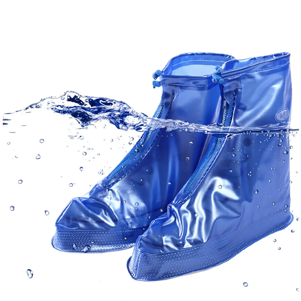 Rain Shoes Cover Unisex Waterproof Anti-Slip Reusable Overshoes Size M Blue Sole Dots Prevent Slipping Wet Floors